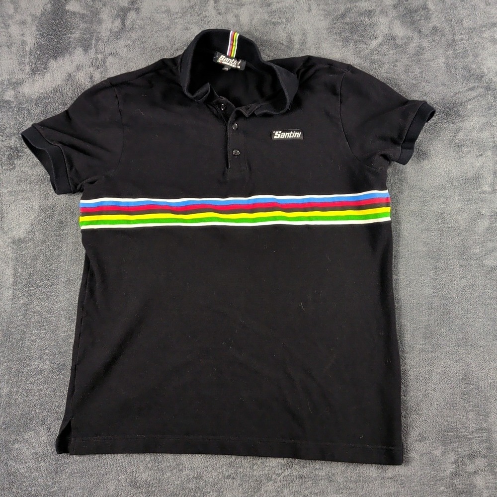 Vintage Santini Racing Polo Shirt Size Large Black